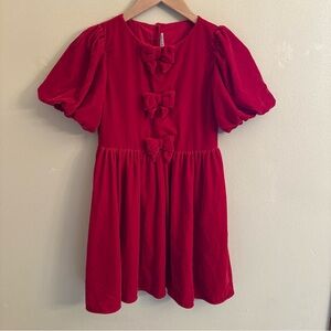 Janie and Jack Dress Size 10 Red Velvet Bows Puffed Sleeves Party Cute Birthday